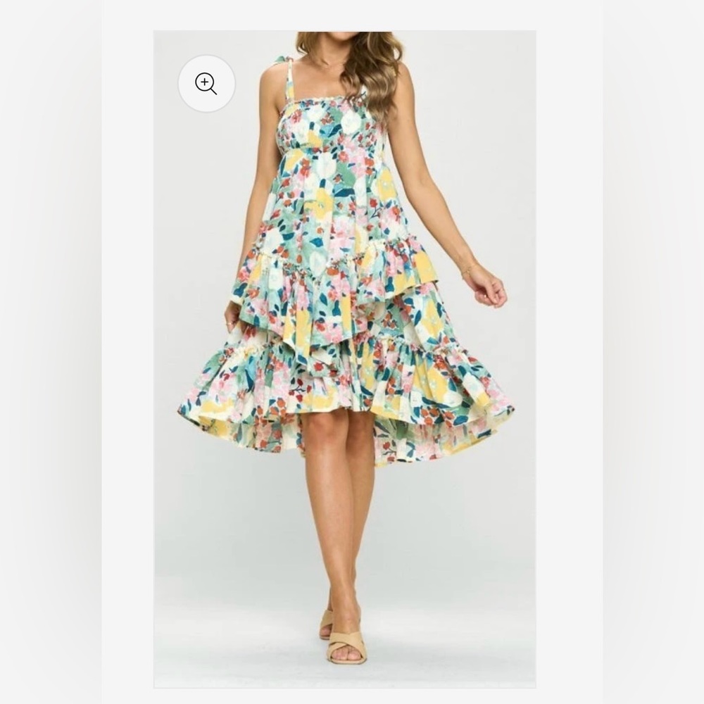 Smocked Tiered Floral Print Dress